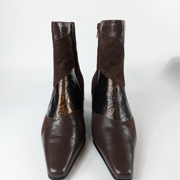 Monzo Franco Womens Sz 8.5W Boots Wide Oyster Leather Brown New NIB Heel Booties - Picture 2 of 11